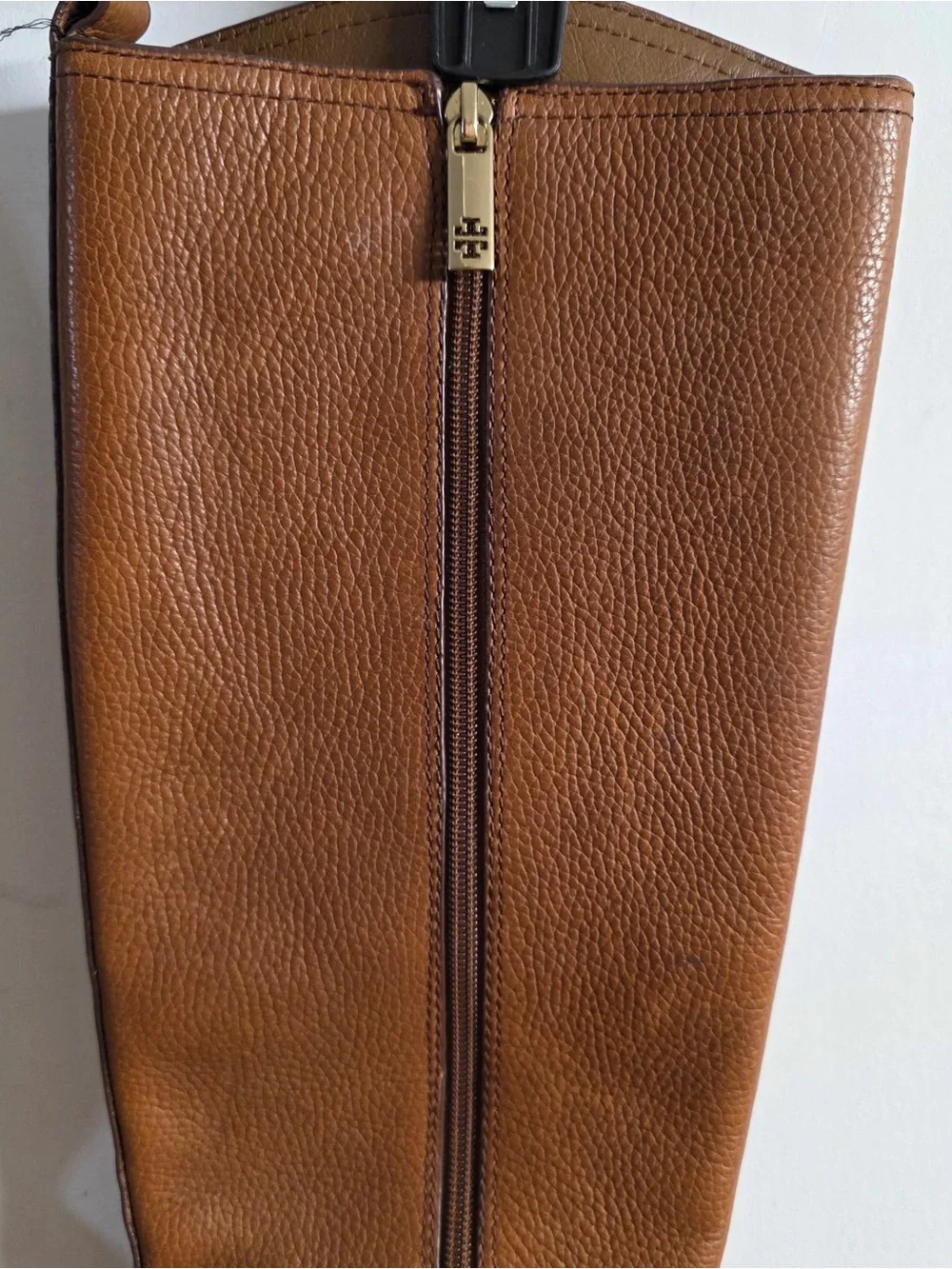 Tory Burch Cognac Leather Over-the-Knee Boots with Gold Logo
